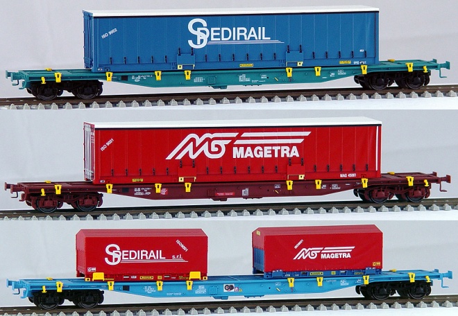 Set of 3 container flat cars type Sgs with containers Spedirail and Magetra<br /><a href='images/pictures/LS_Models/32040.jpg' target='_blank'>Full size image</a>